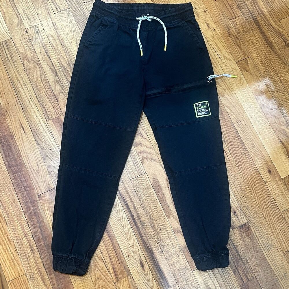 Ecko Unltd Raw & Uncut Black Cargo Jogger Pants Drawstring Mens Small